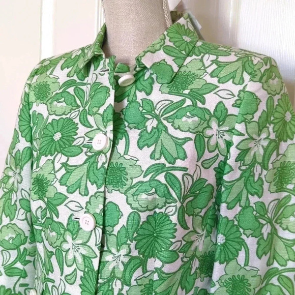 LOFT Green & White Floral Print Linen Blazer - Picture 2 of 6